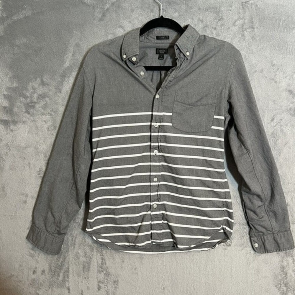J. Crew Factory Gray Button-Down Shirt with White Stripes